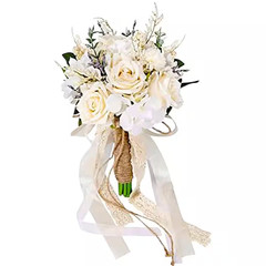 Artificial Wedding Bouquet 11.8 in White Champagne Roses Bridal Bridesmaid Decor