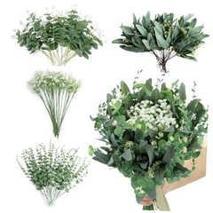 120 Pcs 4 Kinds Mixed Eucalyptus Greenery Stems,Artificial Baby Breath Bulk
