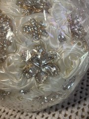 Hmplimue Handmade Ivory Silk Rose Bridal Bouquet 7.5” w/Rhinestones