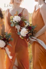 Ling’s Moment Artificial Flowers Terracotta Bridesmaid Bouquet Set of 6, Fall…