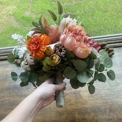 Bridal Wedding Bouquet Budget Friendly Beautiful Faux Flowers White Pink Orange