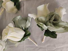 Wedding Bouquet Package, Ivory, Green, White, Roses, 14 Pieces