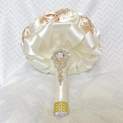 Luxury Handmade Floral Satin Rose Bridal Bouquet with Rhinestones