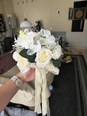 Bride and Maid of Honor Artificial White Rose & Eucalyptus Wedding Bouquet Set