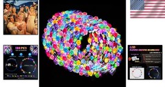 Bulk 100 LED Flower Crowns, Women’s Glow Headbands, Adjustable, Party Supplies