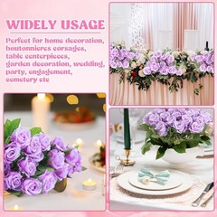 36 Pcs Silk Rose Bouquet Bridal Artificial Flowers,Fake Rose Long Stem Purple