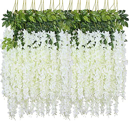 Fake Hanging Flowers – 12 Pieces 3.75 Feet/Piece Artificial Wisteria Vine