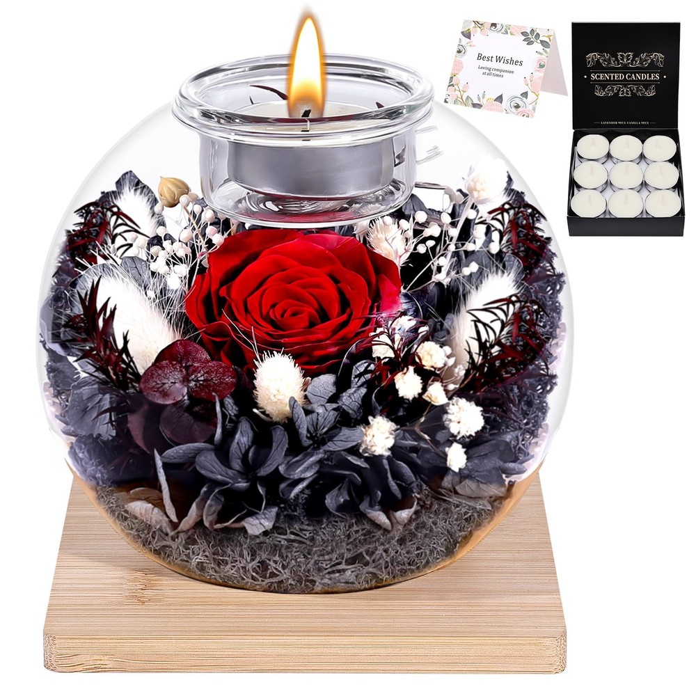 NERCHVO Valentines Birthday Gifts for Women Preserved Roses in Glass Dome Red