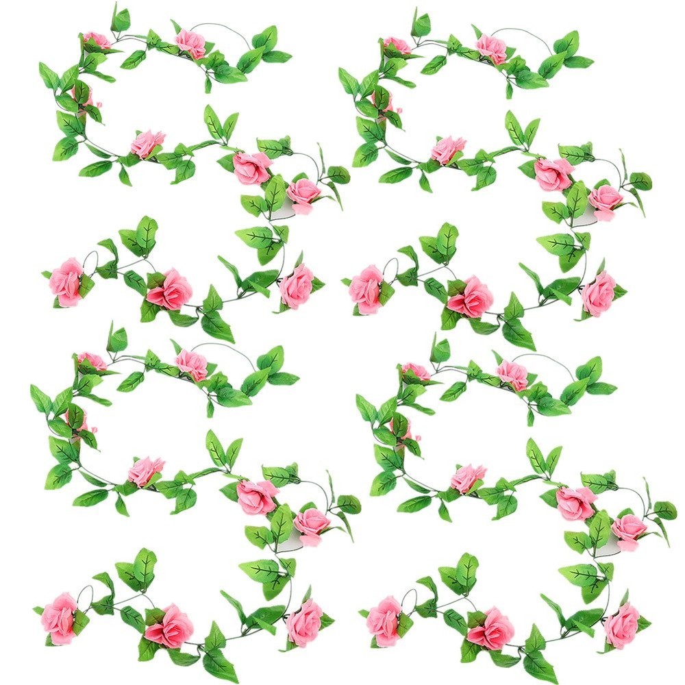 Zhiheng 4 Pack 7.8ft Artificial Rose Vines with Green Leaves Fake 78ft, Pink