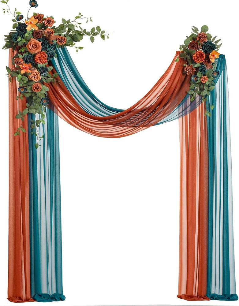Teal Orange Artificial Wedding Arch Flowers Kit | Pack of 4, 2pcs Hanging Flower