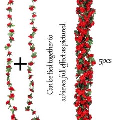 5Pcs 41FT Artificial Red Flower Garland, Fake Hanging Flower Vines Wine Red