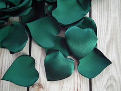 Heart shaped dark green satin rose petals, 50 count artificial petals