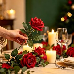 24PCS 20‘’ Red Artificial Roses Flowers with Long 24pcs Red Artificial Flowers