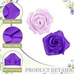 100pcs Eternal Roses Petals, Premade Satin Ribbon, Dark Purple/Crystal Purple