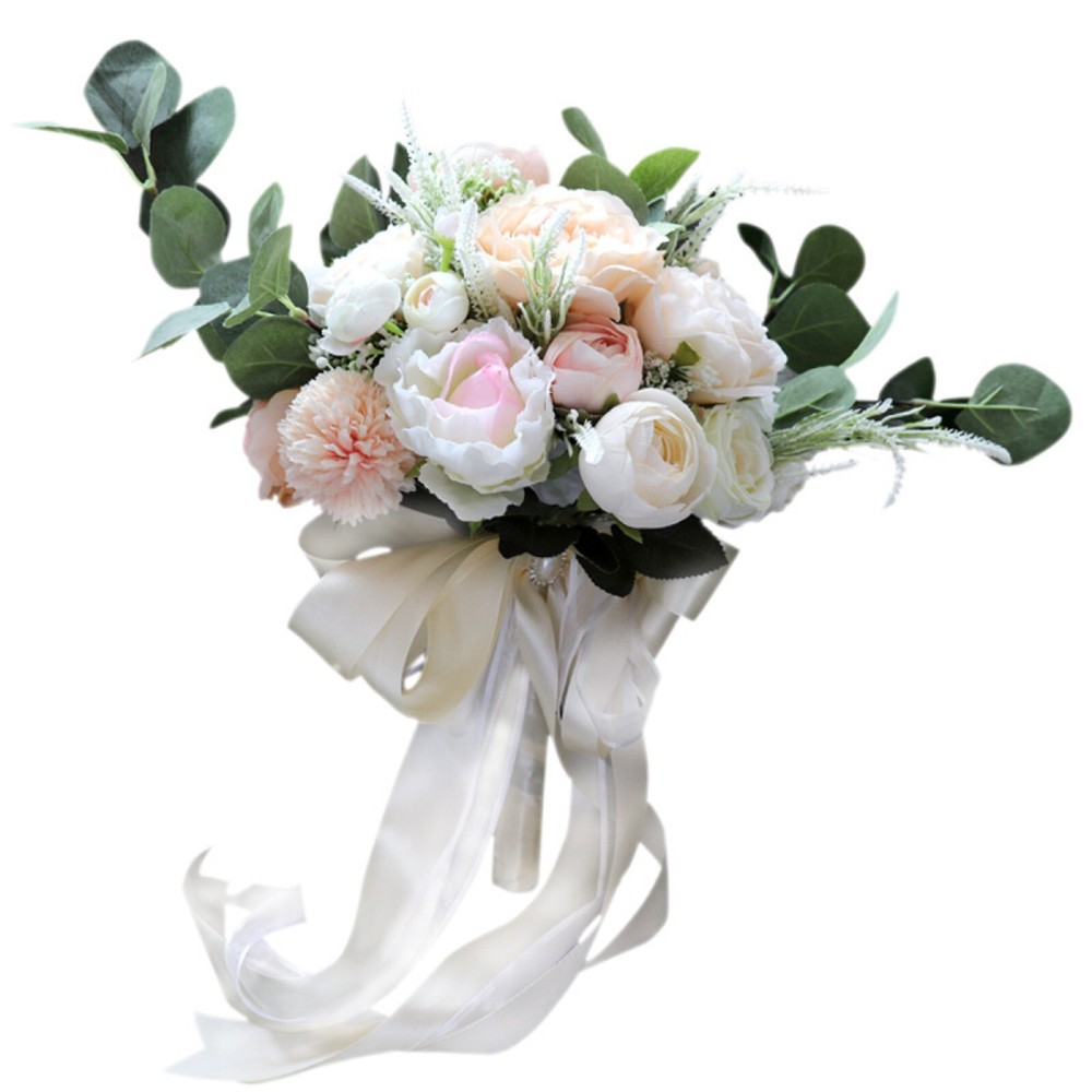 Wedding Bouquet Rose Peony Eucalyptus for Bridal Bridesmaid Artificial Flower