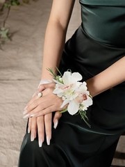 2Pcs Orchid Wrist Corsage Artificial Flower Corsage for Wedding 07-boat Orchid