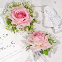 2 Pcs Rose Wrist Corsage Wristlet Band Bracelet & Men Boutonniere Set, Rose H…