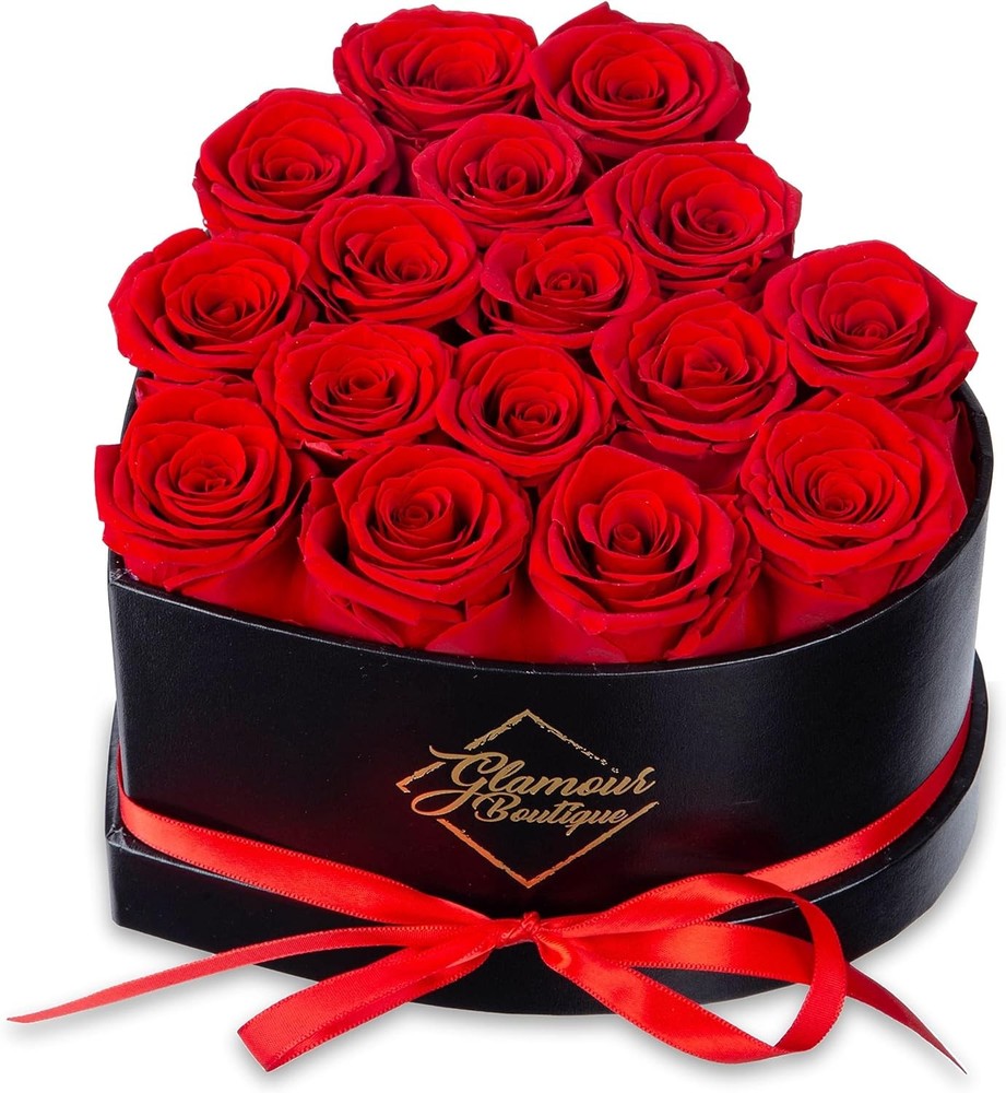 GLAMOUR BOUTIQUE 16 Flower Forever Heart Shape Box, Eternal Preserved Roses Gift
