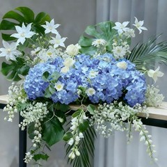 65Pcs Hydrangea Artificial Flowers Bulk，Realistic Silk Fake Flowers 65 Pcs Blue