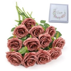 Artificial Rose Flower Dusty Rose Flowers Silk Flowers 12 pcs with Long Stem