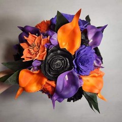 Purple Orange Black Rose Calla Lily Sola Wood Bridal Wedding Bouquet Accessories