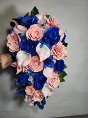 Pastel Pink Peach Royal Blue Rose Calla Lily Sola Bridal Wedding Bouquet Accesso