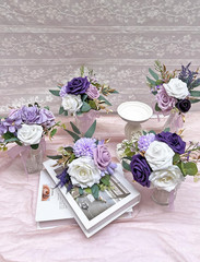 Purple Wedding Flower Centerpieces – Set of 6 Mini Bouquets for Decor