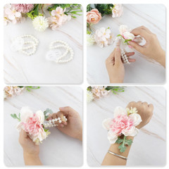 10 Pieces Pearl Corsage Wristlet Bracelet Elastic Wrist Corsages Bands for Weddi