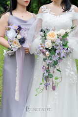 12″ Purple Cascading Bridal Bouquet – Rustic Vintage Wedding Flowers