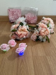 Artificial Wedding bouquets Pink White Green Rose & Dahlia w/ Petals Floral