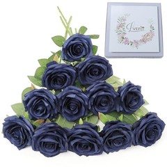 Artificial Rose Flower Flowers Roses Silk Flowers 12 pcs with 12pcs Navy Blue