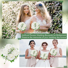 Blush & Burgundy Bridesmaid Bouquets Set of 4 + Ivory Rose Bouquets Set of 6