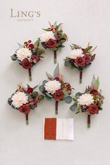 Ling’s Moment Terracotta Bridesmaid Bouquet Set of 6, Burnt Orange Bridal Bou…