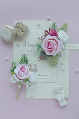 Pink Corsage and Boutonniere Set, Prom Wedding Homecoming Wrist Corsage Wristlet