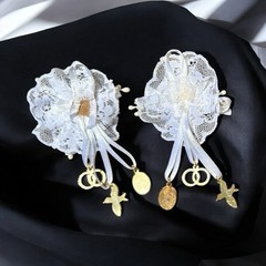 Bridal Bouquet Or Corsage White Lace Rose Cameo Dove Wedding Rings Ornament Pair
