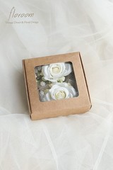 Ivory Rose Wrist Corsage Bracelet Wristlet Band and Men Boutonniere Set for W…