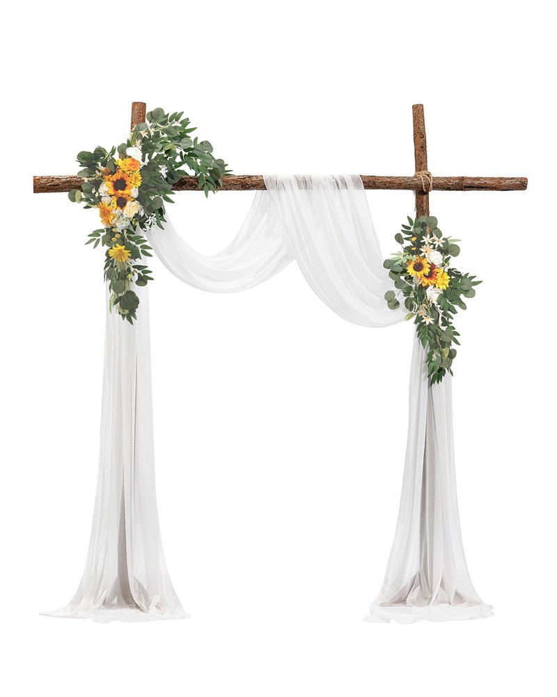 Uimoso Artificial Wedding Arch Flowers Kit Yellow 2 Pcs Flowers 1 Pcs Drapes