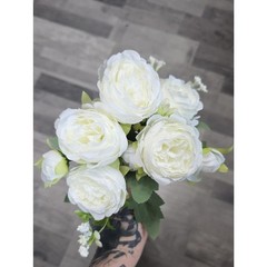 Matte Black Textured Ceramic Bud Vase with White Faux Peony Flowers