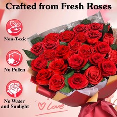 ADDWel 24 Pcs Preserved Real 24 Roses, Red Roses Bouquet – 24