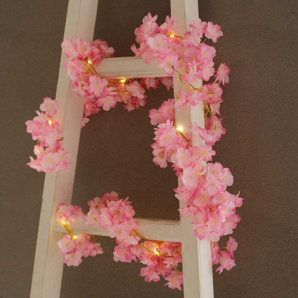 6 ft LED PINK Artificial Cherry Blossom Garland Fairy Lights Wedding Decorations