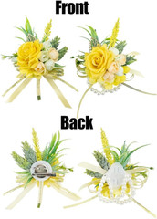 2 Pcs Wrist Corsage and Boutonniere Set, Yellow Corsage for Wedding, Boutonniere