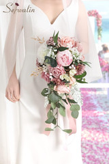 Dusty Pink Peony Wedding Bouquet for Bride & Bridesmaid – 9.8 Inch Decor