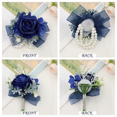 2 pcs Wrist Corsage and Boutonniere Set, Deep Blue Rose Wrist Deep Blue Corsage