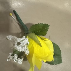 Silk Boutonnière Yellow Flowers & Filler. Yellow Ribbon On Stem Perfect For Prom