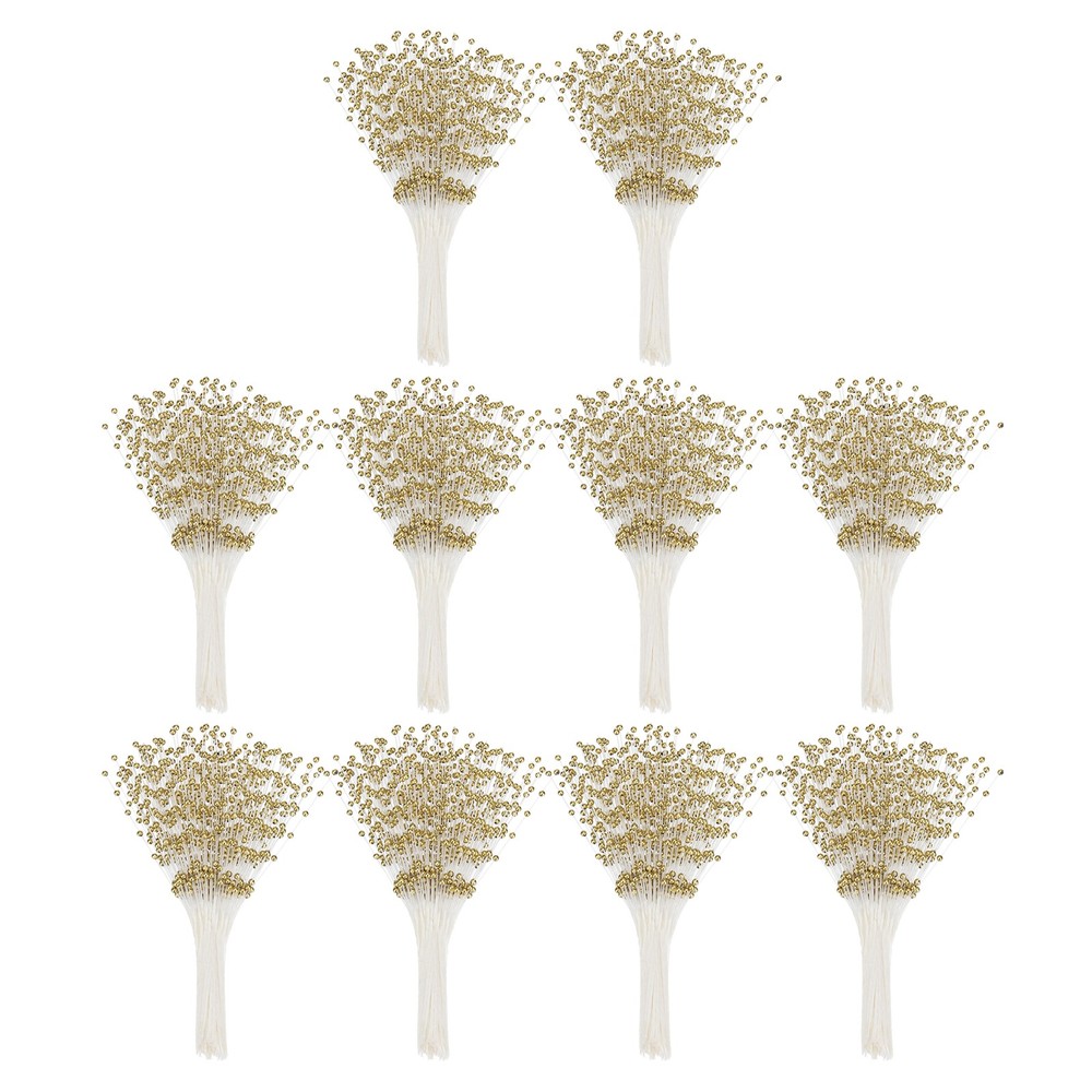 100 Pcs 4mm Pearl String Bouquet Pearl Stick Stems Bouquets Garland Spray, Gold
