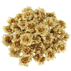 50Pcs Lifelike Artificial Silk Rose Flower Heads Golden Wedding Decor