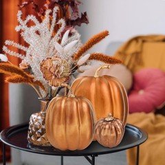 7 Pcs Assorted Sizes Artificial Metallic Bronze Pumpkins Rustic Decorative Fa…