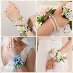 Corsage Wristlet Band 8Pcs Wrist Corsage Bracelets,Pearl Stretch Elastic Wris…