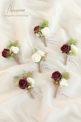 Floroom Set of 6 Burgundy & Ivory Foam Rose Boutonnieres with Pins for Men Weddi