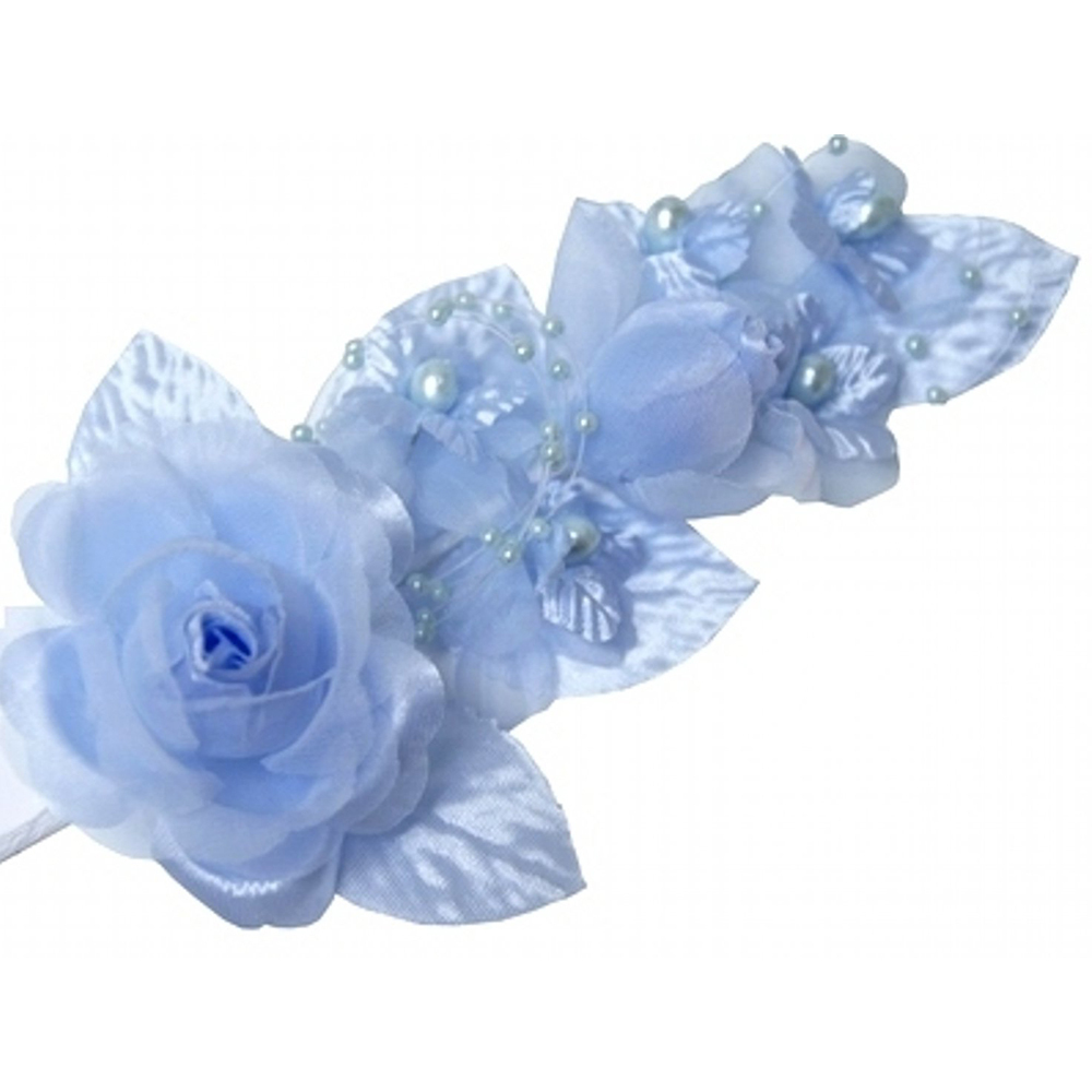 3 light blue Silk Satin Pearl & organza Corsages
